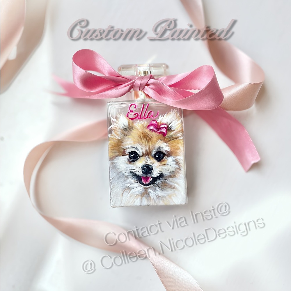 Bridal Custom Painted Perfume Bottle with Pink Ribbon